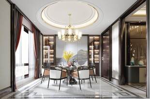 新中式家居装修复古风餐厅餐边柜