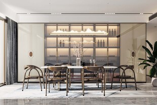 新中式家居装修复古风餐厅餐边柜