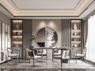 新中式家居装修复古风餐厅餐边柜