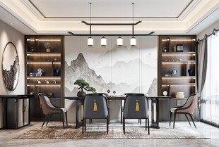 新中式家居装修复古风餐厅餐边柜