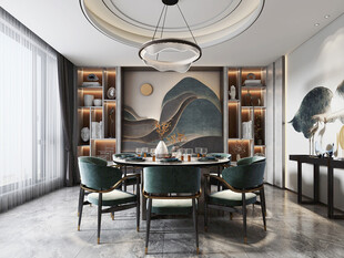 新中式家居装修复古风餐厅餐边柜