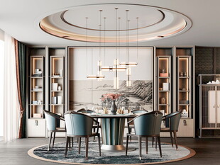 新中式家居装修复古风餐厅餐边柜