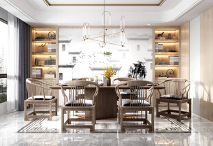 新中式家居装修复古风餐厅餐边柜