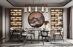 新中式家居装修复古风餐厅餐边柜