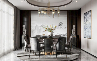 新中式家居装修复古风餐厅餐边柜