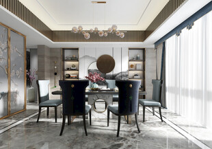 新中式家居装修复古风餐厅餐边柜