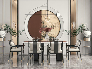 新中式家居装修复古风餐厅餐边柜