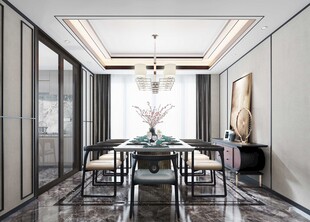 新中式家居装修复古风餐厅餐边柜