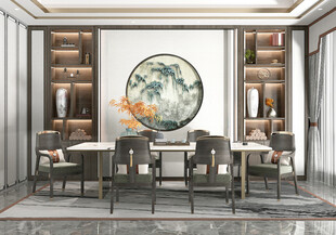 新中式家居装修复古风餐厅餐边柜