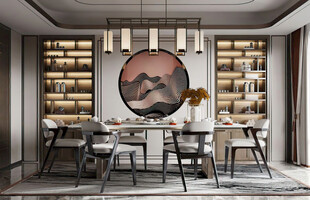 新中式家居装修复古风餐厅餐边柜