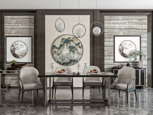 新中式家居装修复古风餐厅餐边柜