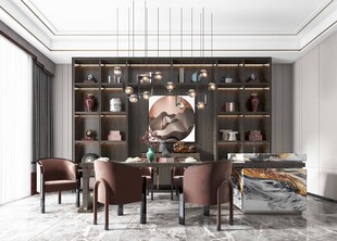 新中式家居装修复古风餐厅餐边柜