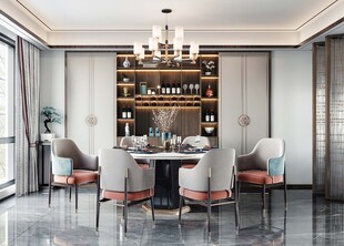 新中式家居装修复古风餐厅餐边柜