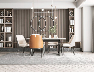 现代简约极简风格餐厅圆桌餐边柜