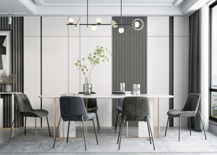 现代简约极简风格餐厅圆桌餐边柜