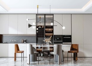 现代简约极简风格餐厅圆桌餐边柜