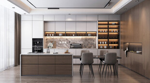 现代简约极简风格餐厅圆桌餐边柜