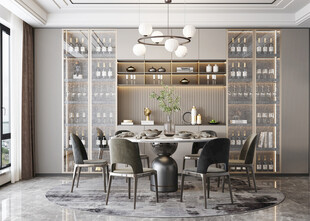 现代简约极简风格餐厅圆桌餐边柜