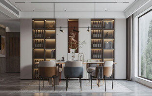 现代简约极简风格餐厅圆桌餐边柜