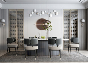 现代简约极简风格餐厅圆桌餐边柜