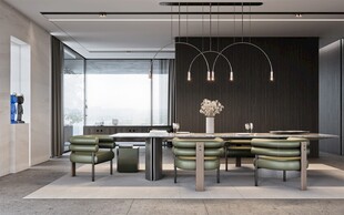 现代简约极简风格餐厅圆桌餐边柜