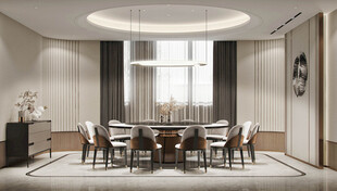 现代简约极简风格餐厅圆桌餐边柜