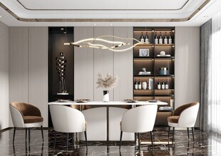 现代简约极简风格餐厅圆桌餐边柜