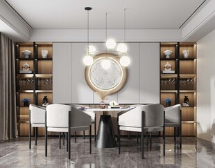 现代简约极简风格餐厅圆桌餐边柜