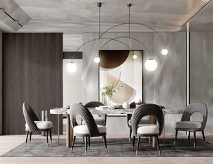 现代简约极简风格餐厅圆桌餐边柜