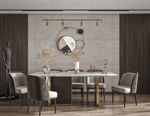 现代简约极简风格餐厅圆桌餐边柜