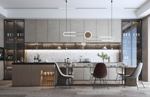 现代简约极简风格餐厅圆桌餐边柜