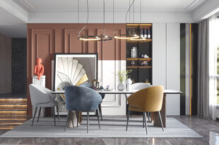 现代简约极简风格餐厅圆桌餐边柜