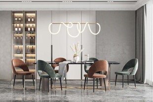 现代简约极简风格餐厅圆桌餐边柜