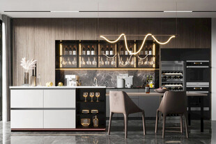 现代简约极简风格餐厅圆桌餐边柜