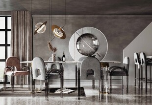 现代简约极简风格餐厅圆桌餐边柜