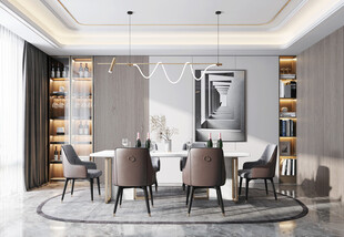 现代简约极简风格餐厅圆桌餐边柜