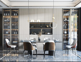 现代简约极简风格餐厅圆桌餐边柜