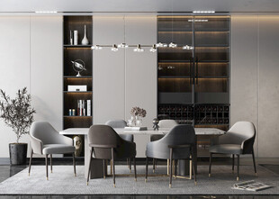 现代简约极简风格餐厅圆桌餐边柜