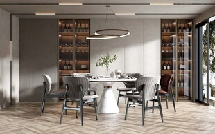 现代简约极简风格餐厅圆桌餐边柜