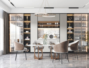 现代简约极简风格餐厅圆桌餐边柜