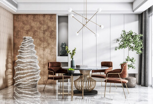 现代简约极简风格餐厅圆桌餐边柜