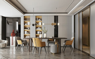 现代简约极简风格餐厅圆桌餐边柜