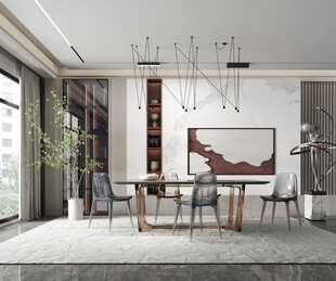 现代简约极简风格餐厅圆桌餐边柜