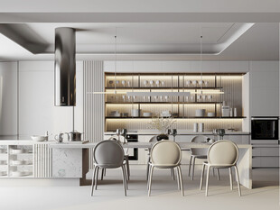 现代简约极简风格餐厅圆桌餐边柜