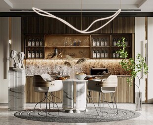 现代简约极简风格餐厅圆桌餐边柜