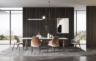 现代简约极简风格餐厅圆桌餐边柜