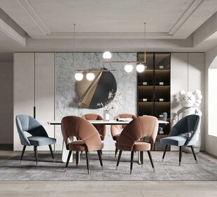 现代简约极简风格餐厅圆桌餐边柜