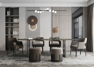 现代简约极简风格餐厅圆桌餐边柜