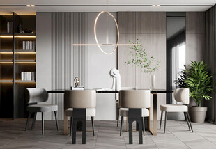 现代简约极简风格餐厅圆桌餐边柜