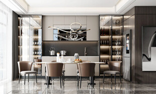 现代简约极简风格餐厅圆桌餐边柜